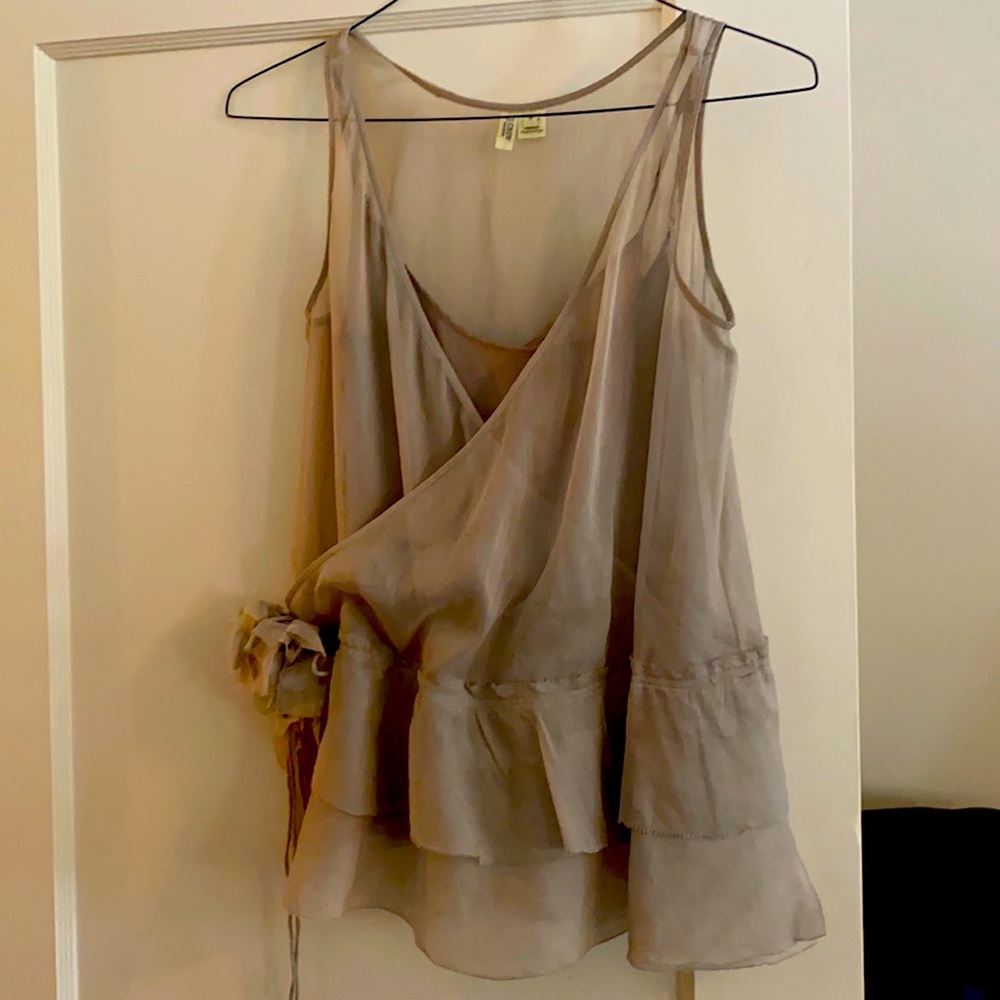 Silver grey Silk Tank top. Boho Chic